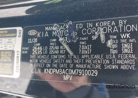 2021 Kia Sportage Lx z USA, uszkodzony, nr VIN KNDPM3AC0M7910029